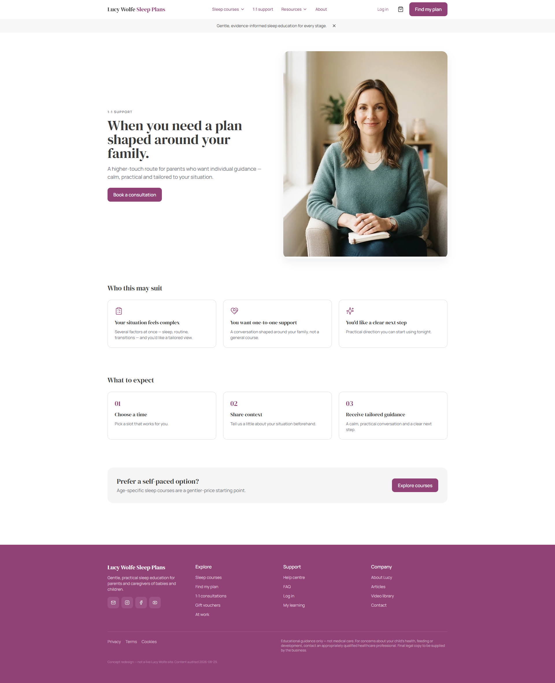 Lucy Wolfe Sleep Plans one-to-one support page