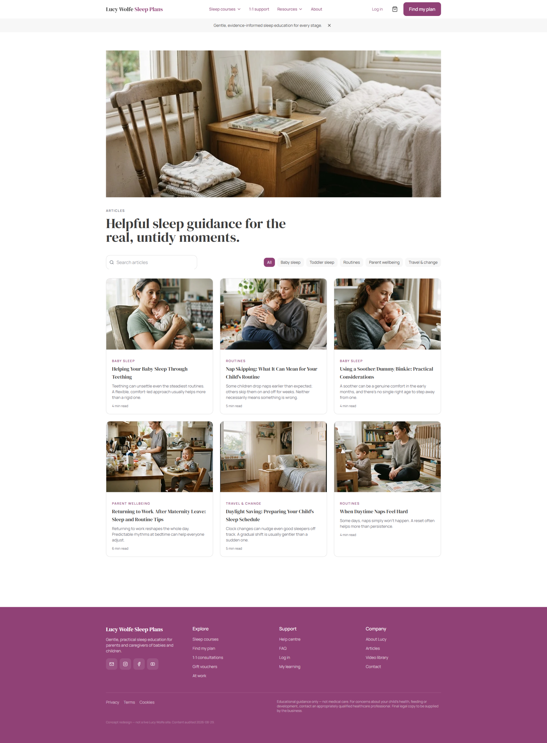 Lucy Wolfe Sleep Plans article archive with categories and article cards