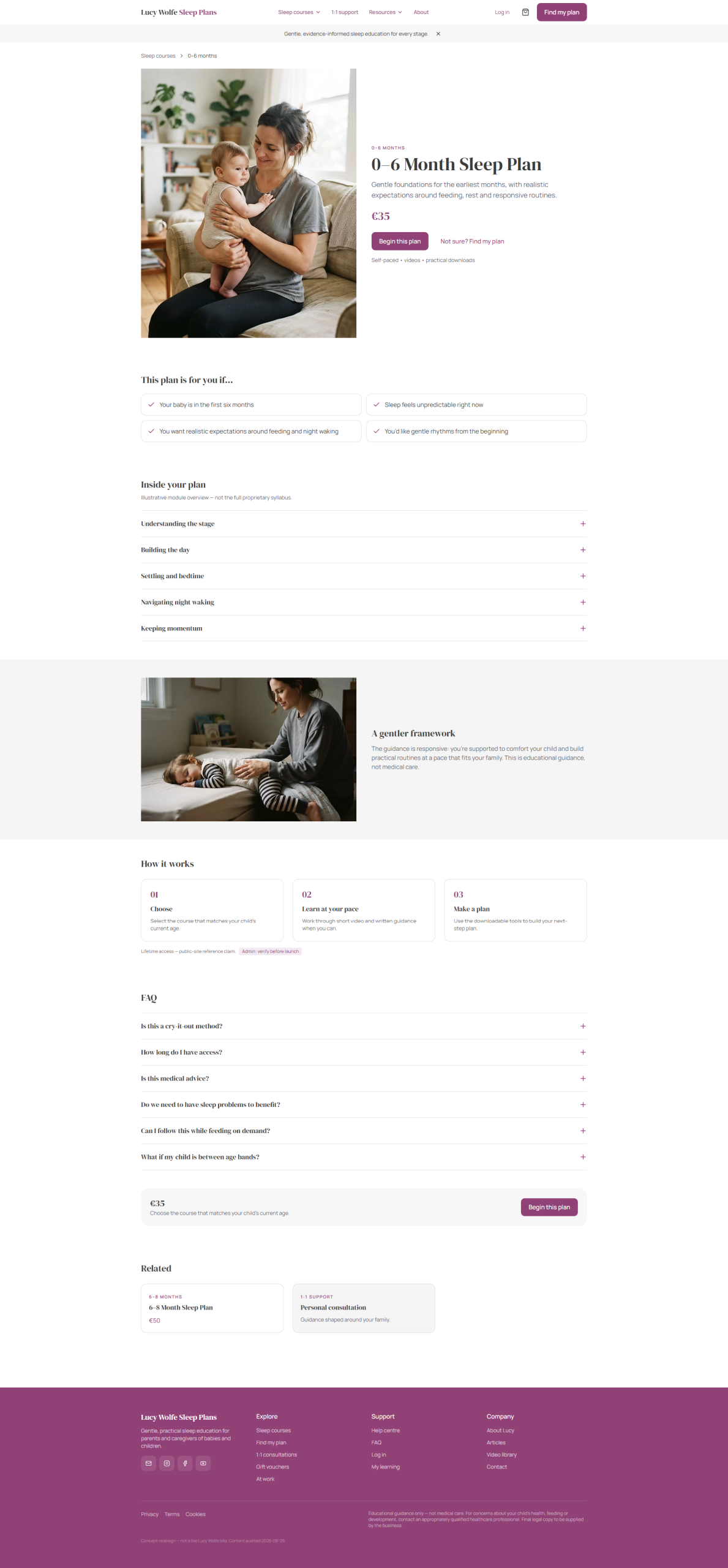 Course detail screen for the 0 to 6 Month Sleep Plan